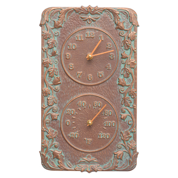 Acanthus Indoor Outdoor Wall Clock & Thermometer Made from Solid cast Aluminum