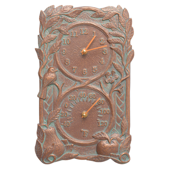 Fruit Bird Indoor Outdoor Wall Clock & Thermometer Made from Solid cast Aluminum