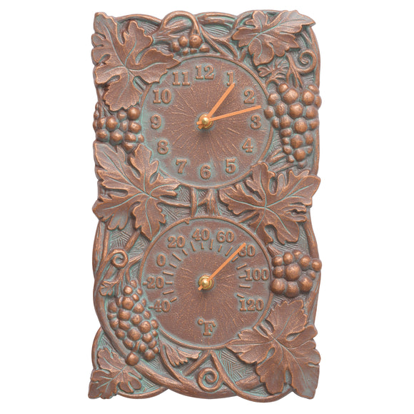 Grapevine Indoor Outdoor Wall Clock & Thermometer Made from Solid cast Aluminum