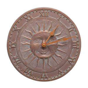 Clarus Crystal Sunface 12" Indoor Outdoor Wall Clock Made from Solid cast Aluminum