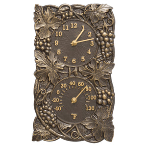 Grapevine Indoor Outdoor Wall Clock & Thermometer Made from Solid cast Aluminum