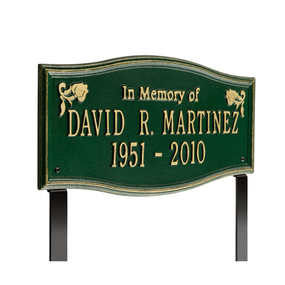 Personalized Cast Metal Memorial Lawn Sign - The Alexandria, In Memory, Commemoration Sign. Made in the USA. Ground Mounted Plaque