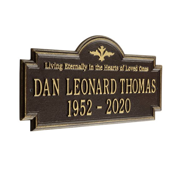 Personalized Cast Metal Memorial Wall Sign - The Arlington Memorial, Living Eternally Commemoration Sign. Made in the USA. Surface Mounted Plaque