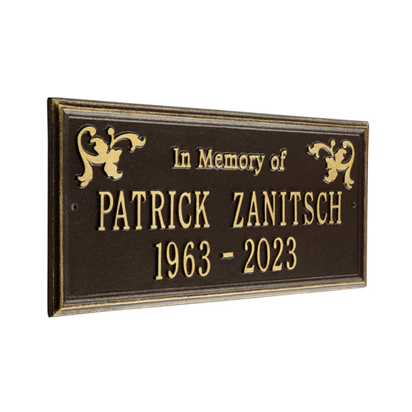 Personalized Cast Metal Memorial Plaque - The Wilmington, in memory, commemoration sign. Made in the USA.