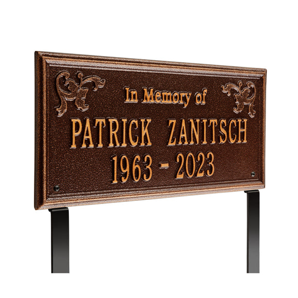 Personalized Cast Metal Memorial Lawn Sign - The Wilmington, In Memory, Commemoration Sign. Made in the USA. Ground Mounted Plaque