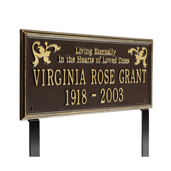 Personalized Cast Metal Memorial Lawn Sign - The Wilmington, In Memory, Living Enternally Commemoration Sign. Made in the USA. Ground Mounted Plaque