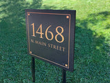 LAWN MOUNTED Stone Address Plaque with Engraved Numbers. Address Sign Made from Solid, Real Stone. Measures 12" x 12" x .375",  4 COLORS, 2 FONTS